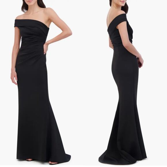 Eliza J Off The Shoulder Fit and Flare Gown Black Sz 4 Cocktail Event Attirre - Picture 1 of 13